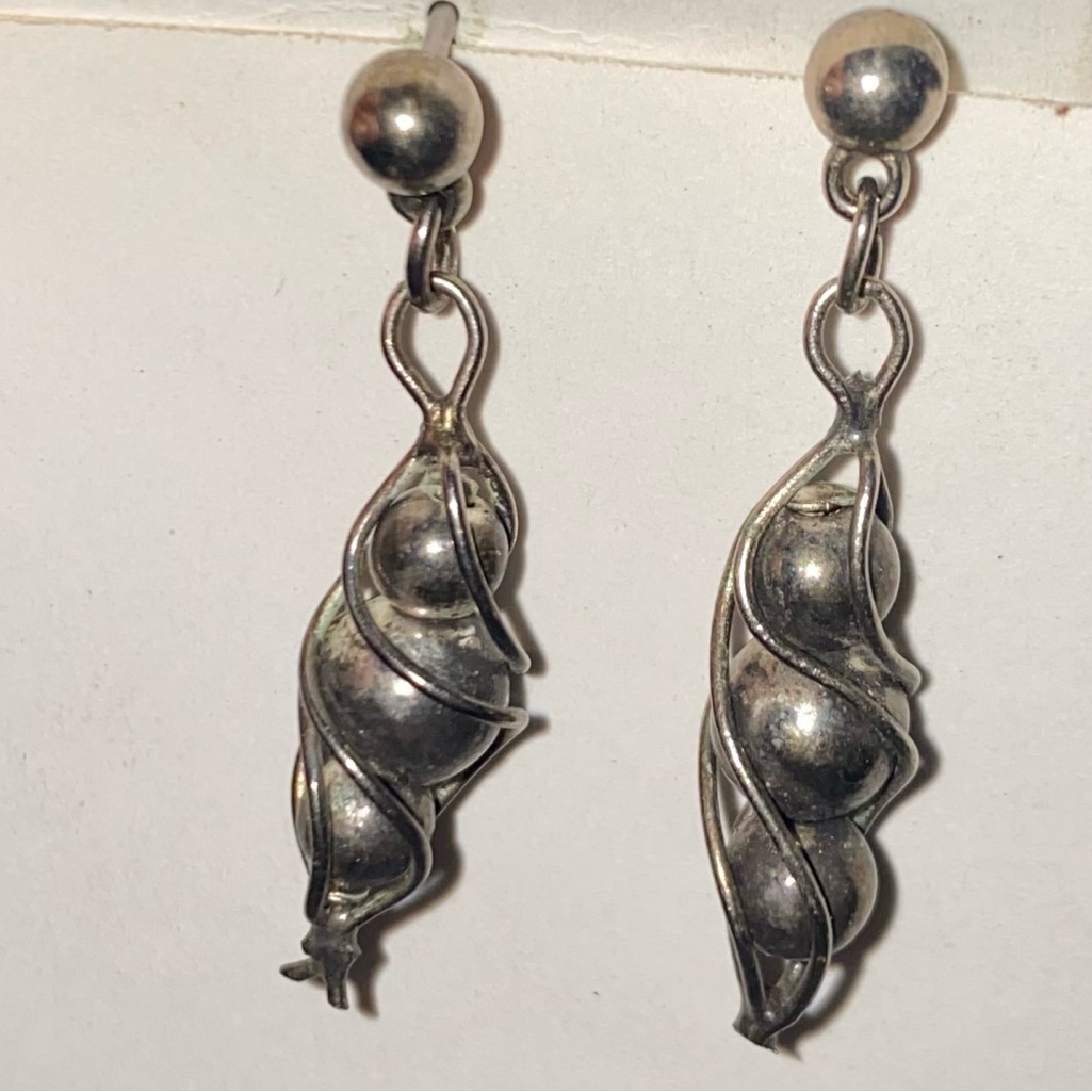 Vintage Gunmetal Wire Wrapped Metal Balls Dangle Drop Pierced Earrings